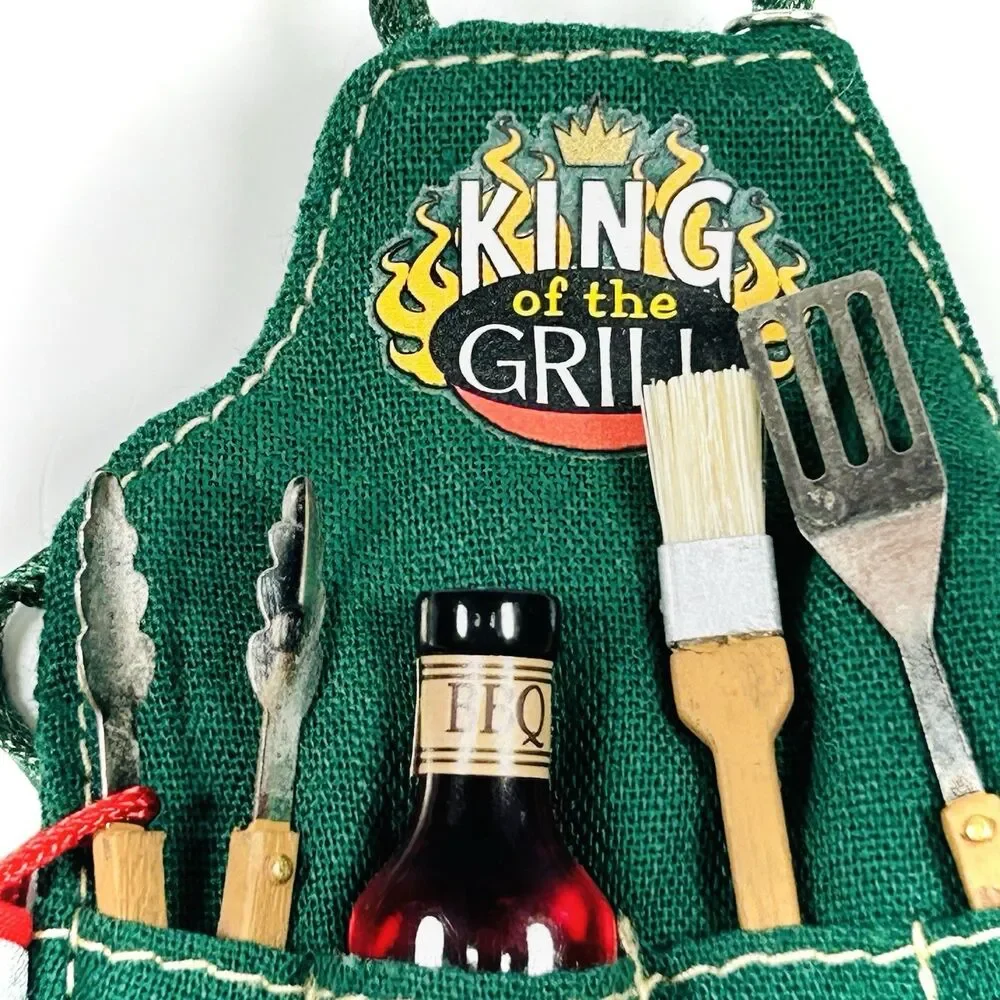 Hallmark Christmas Ornament King of the Grill Apron with BBQ Tools 2007 Keepsake
